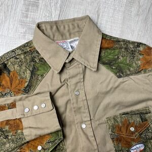 Rasco FR Mens Large Khaki Camo Flame Resistant Western Snap Work Shirt FKC2004